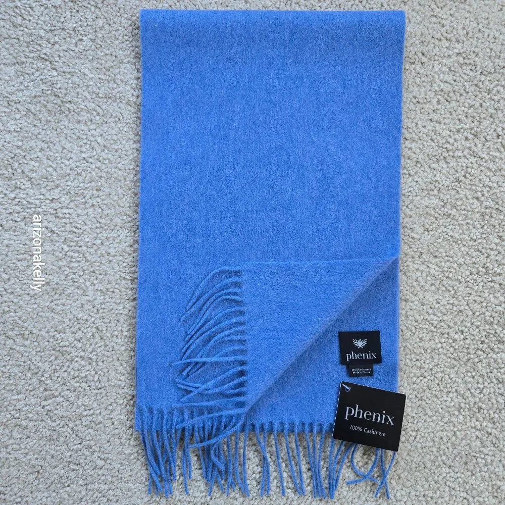 NWT Phenix 100% Cashmere Scarf Blue Fringe Nordstrom